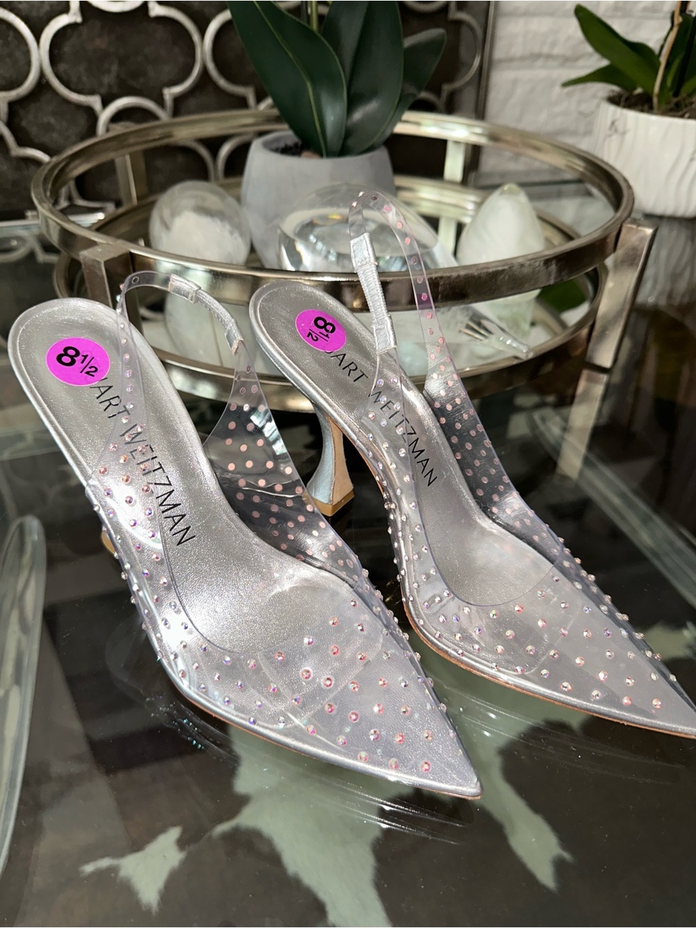 Stuart Weitzman Clear PVC Slingback Pumps with Crystal Accents